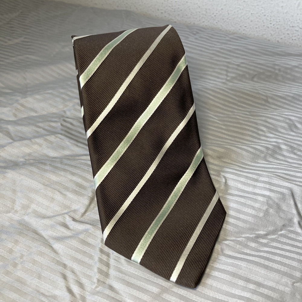 Brioni Necktie Men's 100% Silk Luxury Designer Italy Striped Brown Mint Green